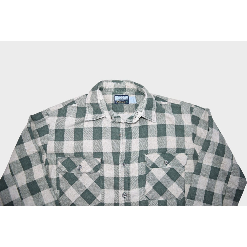 Vintage Fieldmaster Flannel Shirt Mens Large Tall Green Plaid Button Up USA